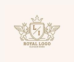 initiale li lettre Lion Royal luxe héraldique, crête logo modèle dans vecteur art pour restaurant, royalties, boutique, café, hôtel, héraldique, bijoux, mode et autre vecteur illustration.