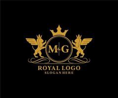 initiale mg lettre Lion Royal luxe héraldique, crête logo modèle dans vecteur art pour restaurant, royalties, boutique, café, hôtel, héraldique, bijoux, mode et autre vecteur illustration.