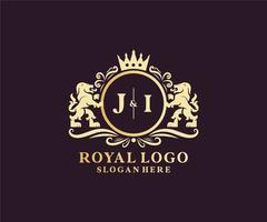 modèle initial de logo de luxe ji lettre lion royal dans l'art vectoriel pour le restaurant, la royauté, la boutique, le café, l'hôtel, l'héraldique, les bijoux, la mode et d'autres illustrations vectorielles.