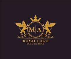 initiale ma lettre Lion Royal luxe héraldique, crête logo modèle dans vecteur art pour restaurant, royalties, boutique, café, hôtel, héraldique, bijoux, mode et autre vecteur illustration.