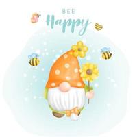 abeille heureuse avec mignon gnome et abeilles, autocollant de peinture numérique. vecteur