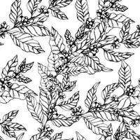 sans couture modèle avec café branches. illustration de feuilles et baies de café dans esquisser gravure style. ancien noir et blanc Contexte avec feuilles et café. vecteur