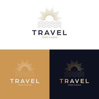Voyage logo conception. le coucher du soleil et mer abstrait vecteur logotype. tropical vacances bohémien logo modèle.
