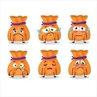 Orange bonbons sac dessin animé personnage avec triste expression vecteur