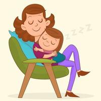 mère avec fille endormie sur une chaise vecteur