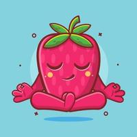 calme fraise fruit personnage mascotte avec yoga méditation pose isolé dessin animé dans plat style conception. vecteur