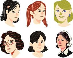 ensemble de différent femmes avatars. vecteur illustration dans dessin animé style.