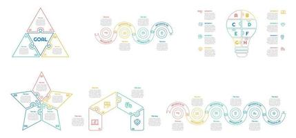 infographie paquet ensemble avec 4, 5, 6 pas, les options ou processus pour flux de travail mise en page, diagramme, annuel rapport, présentation et la toile conception. vecteur