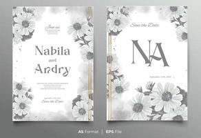 aquarelle mariage invitation carte modèle avec blanc et noir fleur ornement vecteur