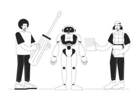 bâtiment humanoïde robot noir et blanc concept vecteur place illustration. modifiable 2d plat monochrome dessin animé personnages pour la toile conception. la robotique ingénieurs ligne art idée pour site Internet, mobile, Blog