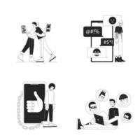 les dangers de en utilisant l'Internet de nos jours noir et blanc concept vecteur place illustration ensemble. modifiable 2d plat monochrome dessin animé personnages pour la toile conception. ligne art des idées pack pour site Internet, mobile, Blog