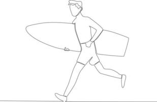 une homme fonctionnement avec une planche de surf vecteur