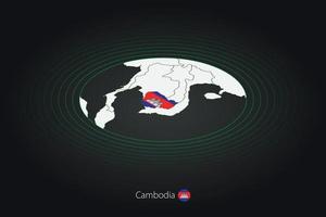 Cambodge carte dans foncé couleur, ovale carte avec voisin des pays. vecteur