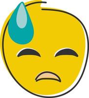 abattu emoji avec du froid sueur. triste Jaune affronter, émoticône avec fermé yeux. main dessiné, plat style émoticône. vecteur