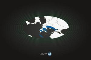 Grèce carte dans foncé couleur, ovale carte avec voisin des pays. vecteur