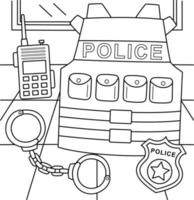 page de coloriage d'équipement de policier pour les enfants vecteur