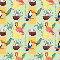 abstrait tropical Contexte avec tropical des oiseaux. sans couture modèle avec toucan et flamant. vecteur