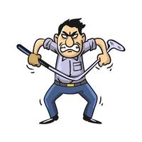dessin animé style vecteur illustration de une frustré caucasien Masculin golfeur en hurlant, cracher et pliant le sien club en dehors de colère