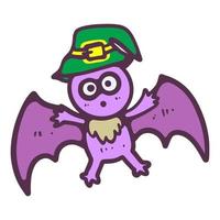 main tiré peu chauve souris avec sorcière chapeau dessin animé illustration isolé sur blanc vecteur