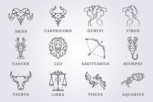 ensemble de zodiaque astrologie horoscope signe ligne art vecteur illustrtaion conception