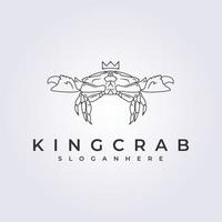 Roi Crabe avec couronne logo ligne art vecteur illustration conception