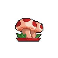 champignons dans le assiette avec pixel art style vecteur