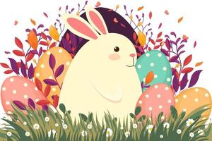 Pâques illustration avec fleurs, Pâques œufs, fleurs, la nature et printemps, saisonnier carte, vacances illustration vecteur