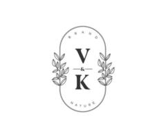 initiale vk des lettres magnifique floral féminin modifiable premade monoline logo adapté pour spa salon peau cheveux beauté boutique et cosmétique entreprise. vecteur