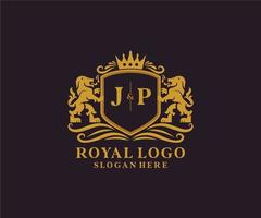 modèle initial de logo de luxe jp lettre lion royal en art vectoriel pour restaurant, royauté, boutique, café, hôtel, héraldique, bijoux, mode et autres illustrations vectorielles.