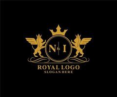 initiale ni lettre Lion Royal luxe héraldique, crête logo modèle dans vecteur art pour restaurant, royalties, boutique, café, hôtel, héraldique, bijoux, mode et autre vecteur illustration.