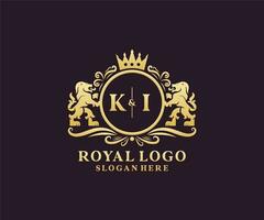 modèle de logo initial ki lettre lion royal luxe dans l'art vectoriel pour le restaurant, la royauté, la boutique, le café, l'hôtel, l'héraldique, les bijoux, la mode et d'autres illustrations vectorielles.