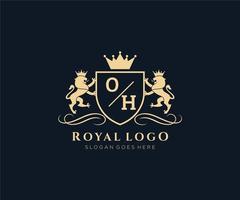 initiale Oh lettre Lion Royal luxe héraldique, crête logo modèle dans vecteur art pour restaurant, royalties, boutique, café, hôtel, héraldique, bijoux, mode et autre vecteur illustration.