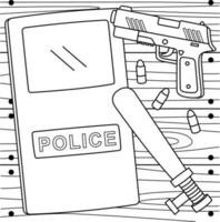 page de coloriage d'équipement de policier pour les enfants vecteur