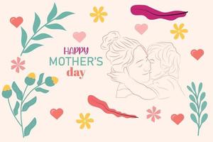 content les mères journée fête salutation carte et maman et enfant l'amour vecteur