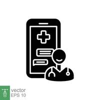 en ligne consultant icône. en ligne téléphone médical Aidez-moi pour santé consultation, urgence Téléphone. télémédecine. silhouette pictogramme. Facile solide style. vecteur illustration sur blanc Contexte. eps dix.