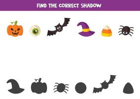 trouver la bonne ombre des éléments d'halloween. jeu pour les enfants. vecteur