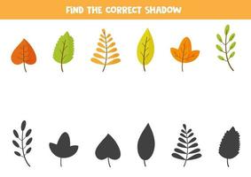 faire correspondre les feuilles d'automne et leurs ombres. puzzle logique. vecteur