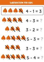 soustraction avec de jolies feuilles d'automne. jeu de mathématiques pour les enfants. vecteur