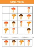 jeu de sudoku pour les enfants. champignons de dessin animé mignon. vecteur