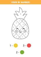 coloriez l'ananas kawaii mignon par numéros. jeu pour les enfants. vecteur