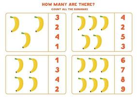 comptez le nombre de bananes dessinées. feuille de travail pédagogique. vecteur