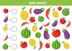 comptez la quantité de légumes et de fruits. notez la bonne réponse. vecteur