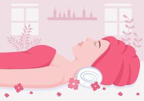 illustration vectorielle de massage dans un salon de beauté, spa pour le corps, relaxation, essentiel pour le visage et soins de la peau. design plat vecteur
