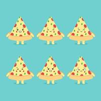 personnages de pizza mignons avec expression vecteur