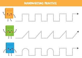 traçant des lignes avec de jolis cahiers kawaii. jeu éducatif. vecteur