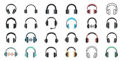 casque de musique Icônes ensemble dans plat style. écouteur vecteur illustration sur isolé Contexte. Ecoutez la musique signe affaires concept.