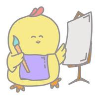 illustration de une mignonne Jaune dessin animé poussin en portant une peindre brosse vecteur