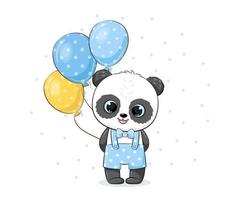 mignonne Panda avec des ballons. dessin animé vecteur illustration.