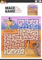 Labyrinthe Jeu avec dessin animé couple de hommes des cavernes personnages vecteur