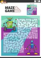 Labyrinthe activité avec dessin animé des robots ou droïdes personnages vecteur